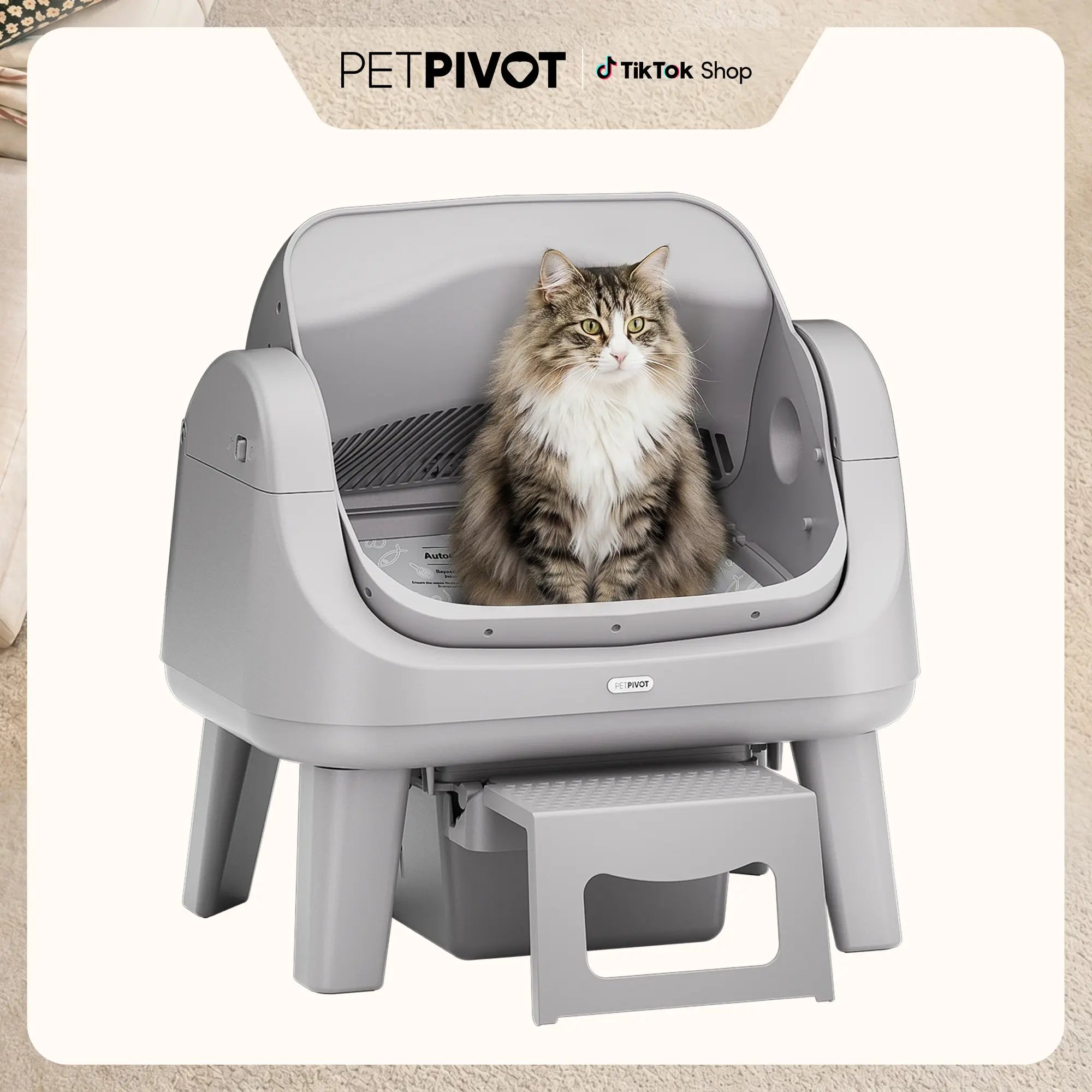 Automatic Open-Top Cat Litter Box with Self-Cleaning, Easy Front Entry & Triple Safety Protection