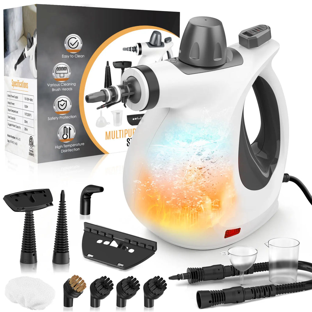 Pressurized Handheld Multi-Surface Natural Steam Cleaner with 12 pcs Accessories, Multi-Purpose Steamer for Home Use, Steamer for Cleaning Floor, Upholstery, Grout and Car