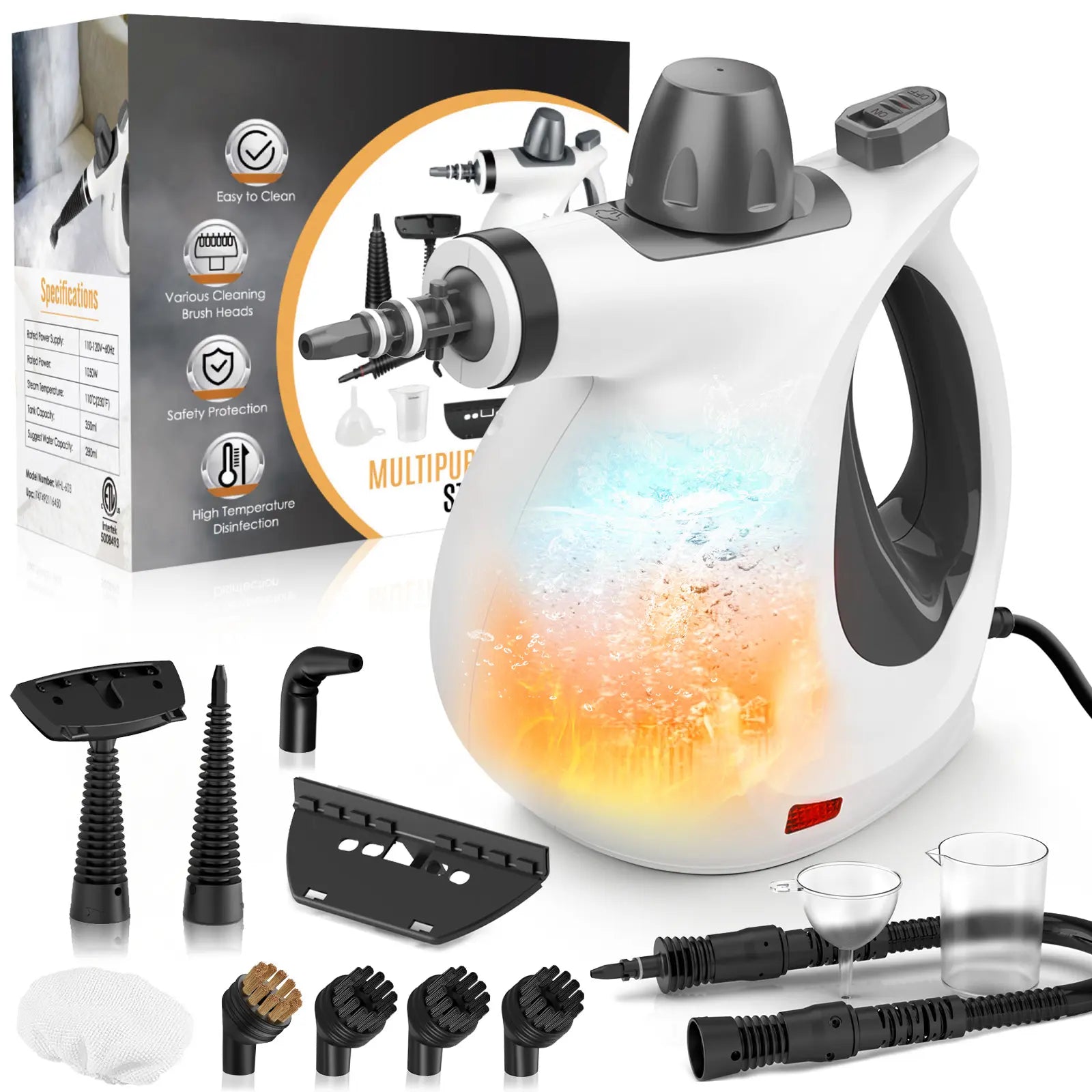 Pressurized Handheld Multi-Surface Natural Steam Cleaner with 12 pcs Accessories, Multi-Purpose Steamer for Home Use, Steamer for Cleaning Floor, Upholstery, Grout and Car