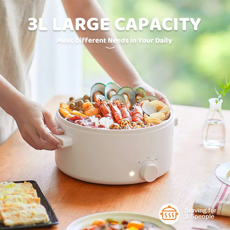 2L Ceramic Non-Stick Electric Pot, Dual Power Multi-Functional Cooker for Hot Pot, Ramen, Steak & Pasta