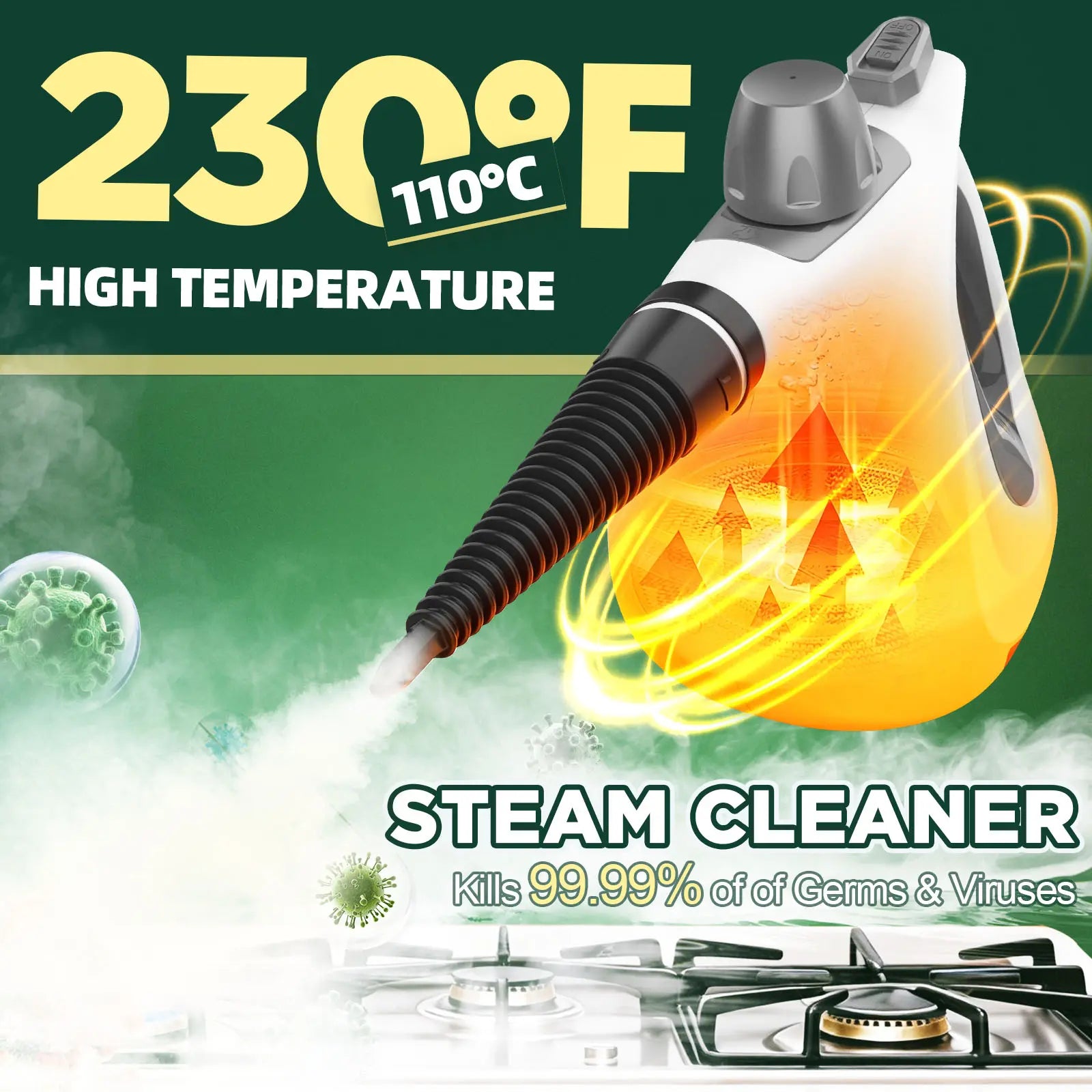 Pressurized Handheld Multi-Surface Natural Steam Cleaner with 12 pcs Accessories, Multi-Purpose Steamer for Home Use, Steamer for Cleaning Floor, Upholstery, Grout and Car