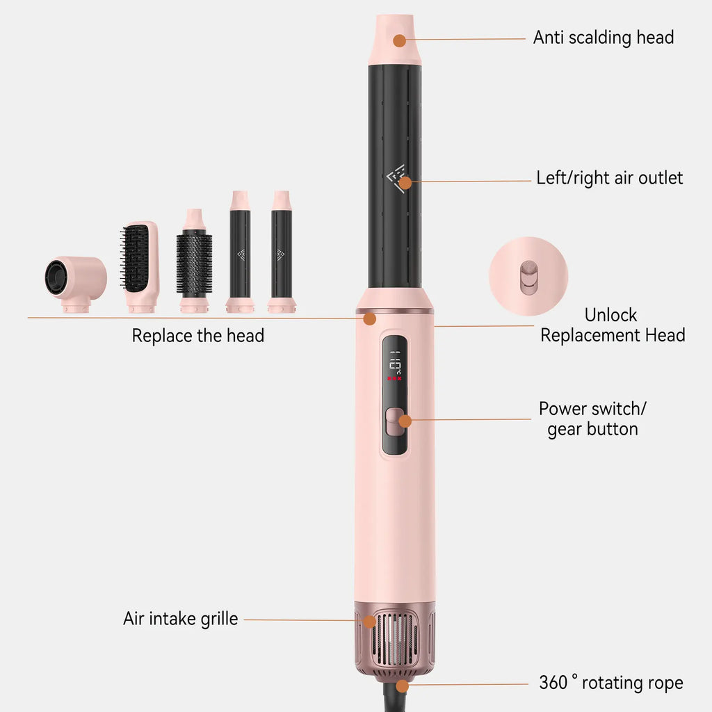 5-in-1 Hot Air Brush & Hair Styler, Ultra-Lightweight with High-Temp Styling, Curling & Brushing Tool