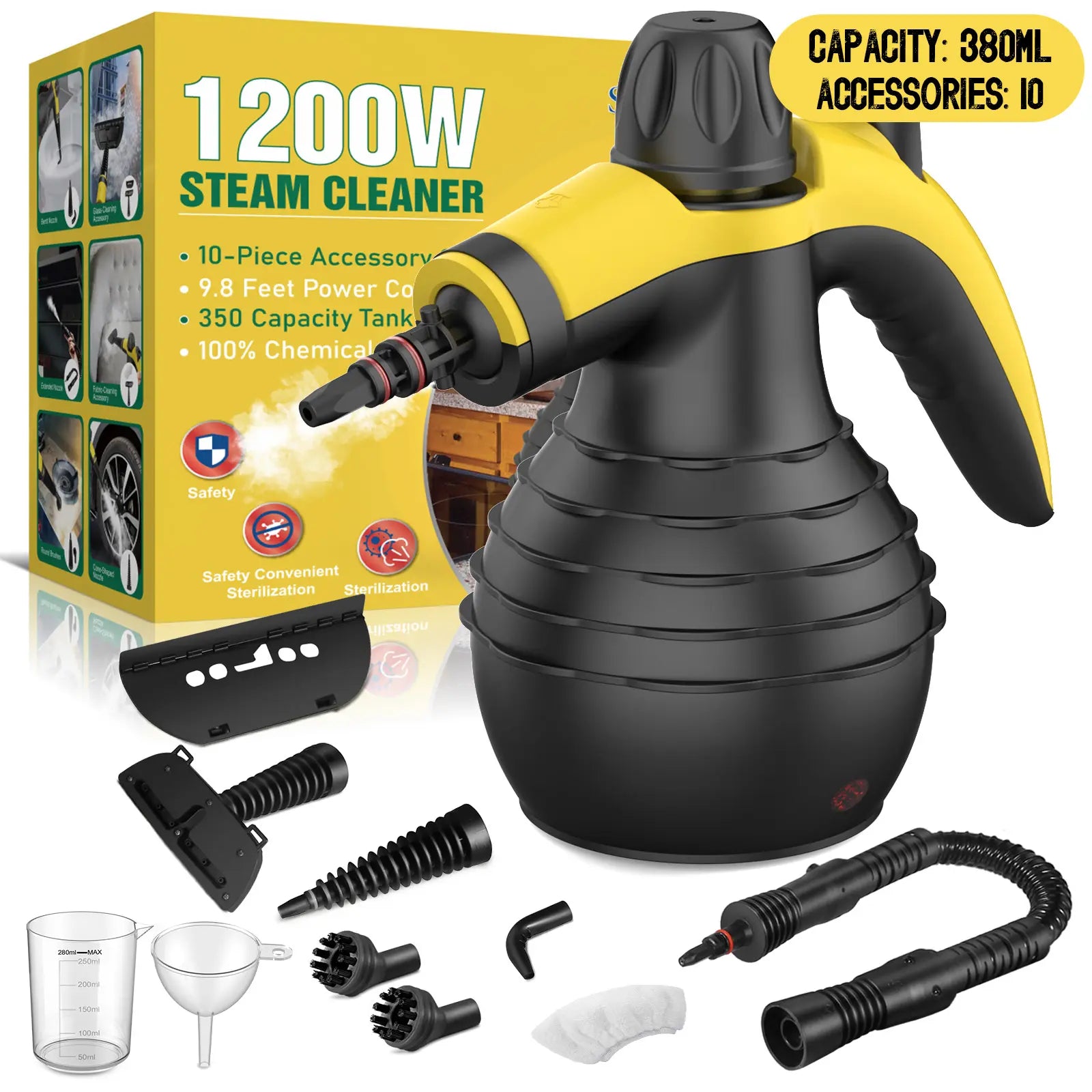 Pressurized Handheld Multi-Surface Natural Steam Cleaner with 12 pcs Accessories, Multi-Purpose Steamer for Home Use, Steamer for Cleaning Floor, Upholstery, Grout and Car