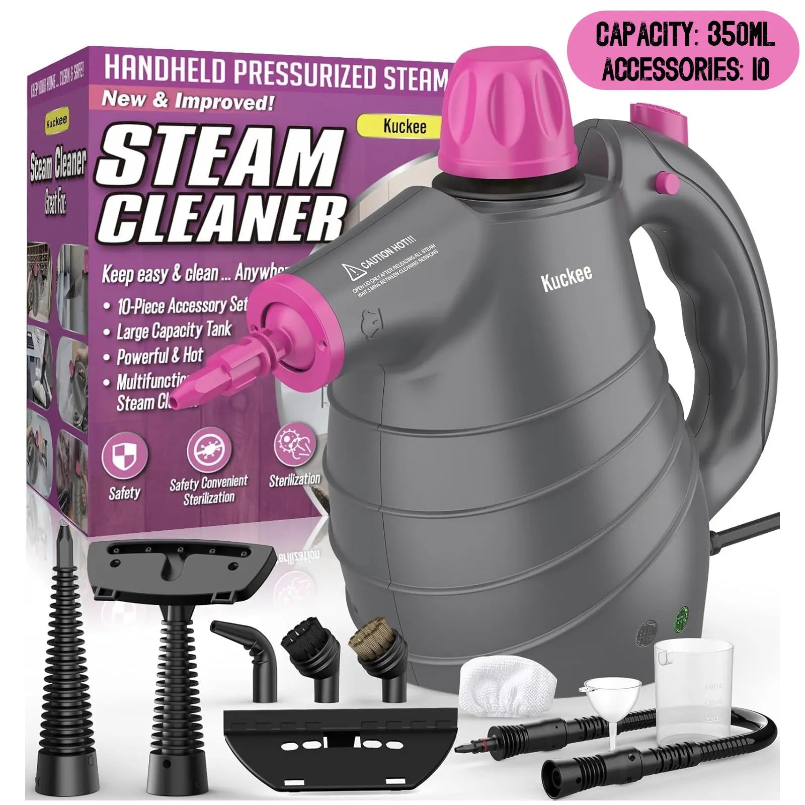 Pressurized Handheld Multi-Surface Natural Steam Cleaner with 12 pcs Accessories, Multi-Purpose Steamer for Home Use, Steamer for Cleaning Floor, Upholstery, Grout and Car
