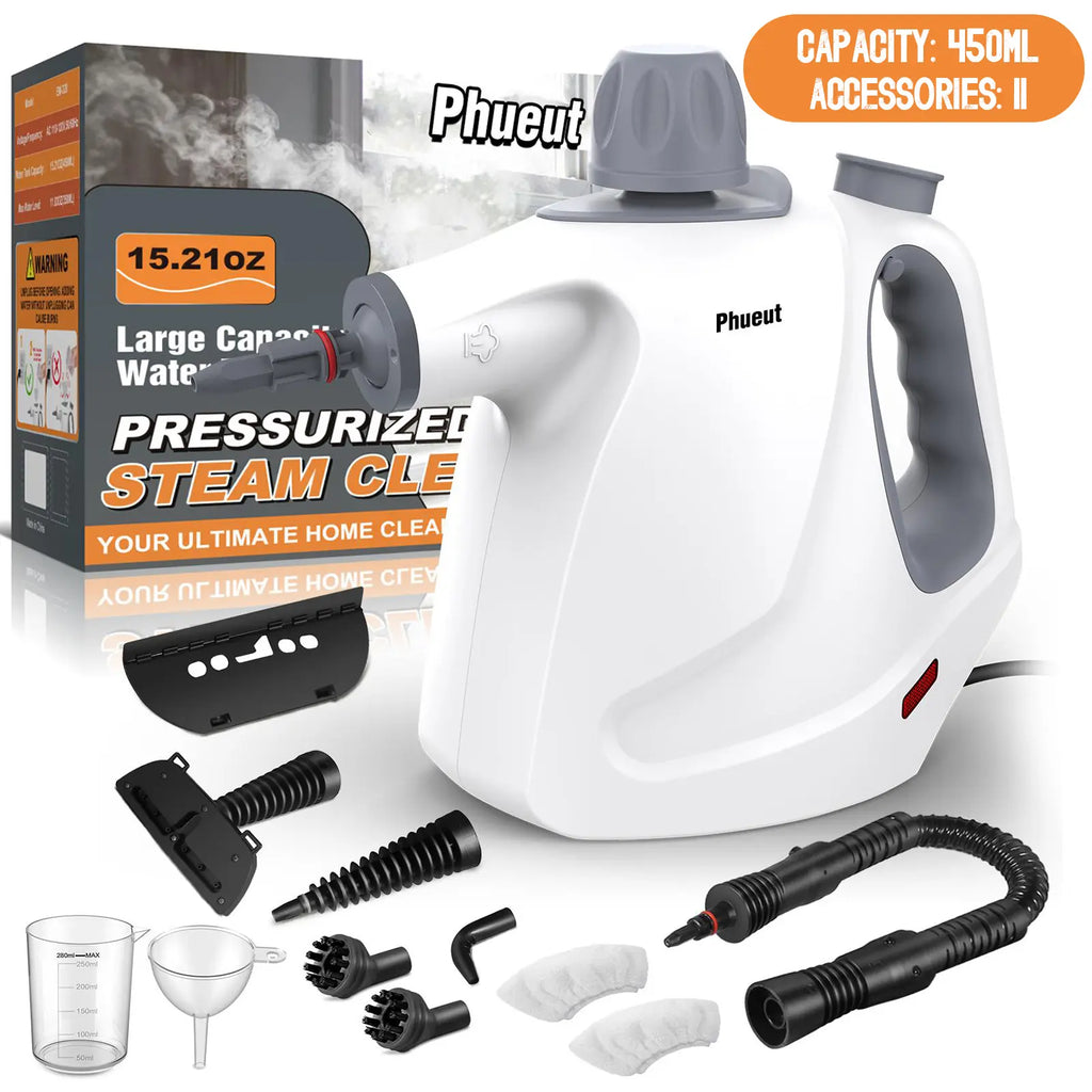 Pressurized Handheld Multi-Surface Natural Steam Cleaner with 12 pcs Accessories, Multi-Purpose Steamer for Home Use, Steamer for Cleaning Floor, Upholstery, Grout and Car