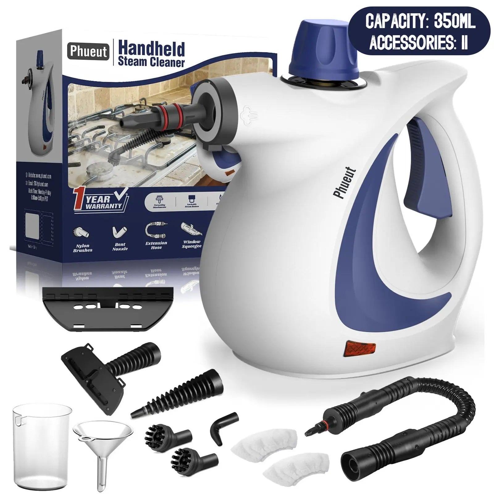 Pressurized Handheld Multi-Surface Natural Steam Cleaner with 12 pcs Accessories, Multi-Purpose Steamer for Home Use, Steamer for Cleaning Floor, Upholstery, Grout and Car