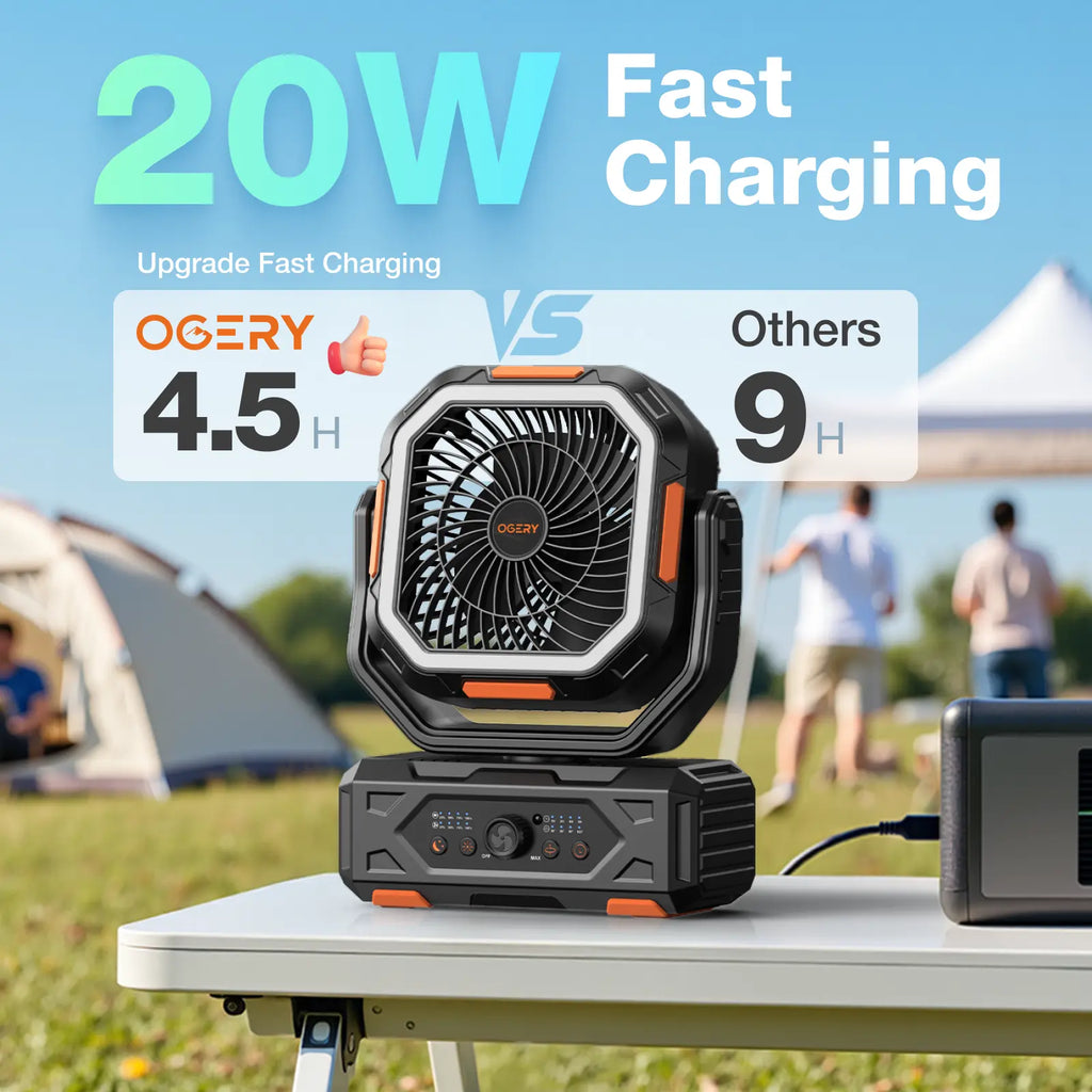 2026 Upgraded Camping Fan 30000mAh, Rechargeable Portable Fan with LED Lights & 270° Rotation, Remote Control Desk Fan for Tent Travel Home & Outdoor Use