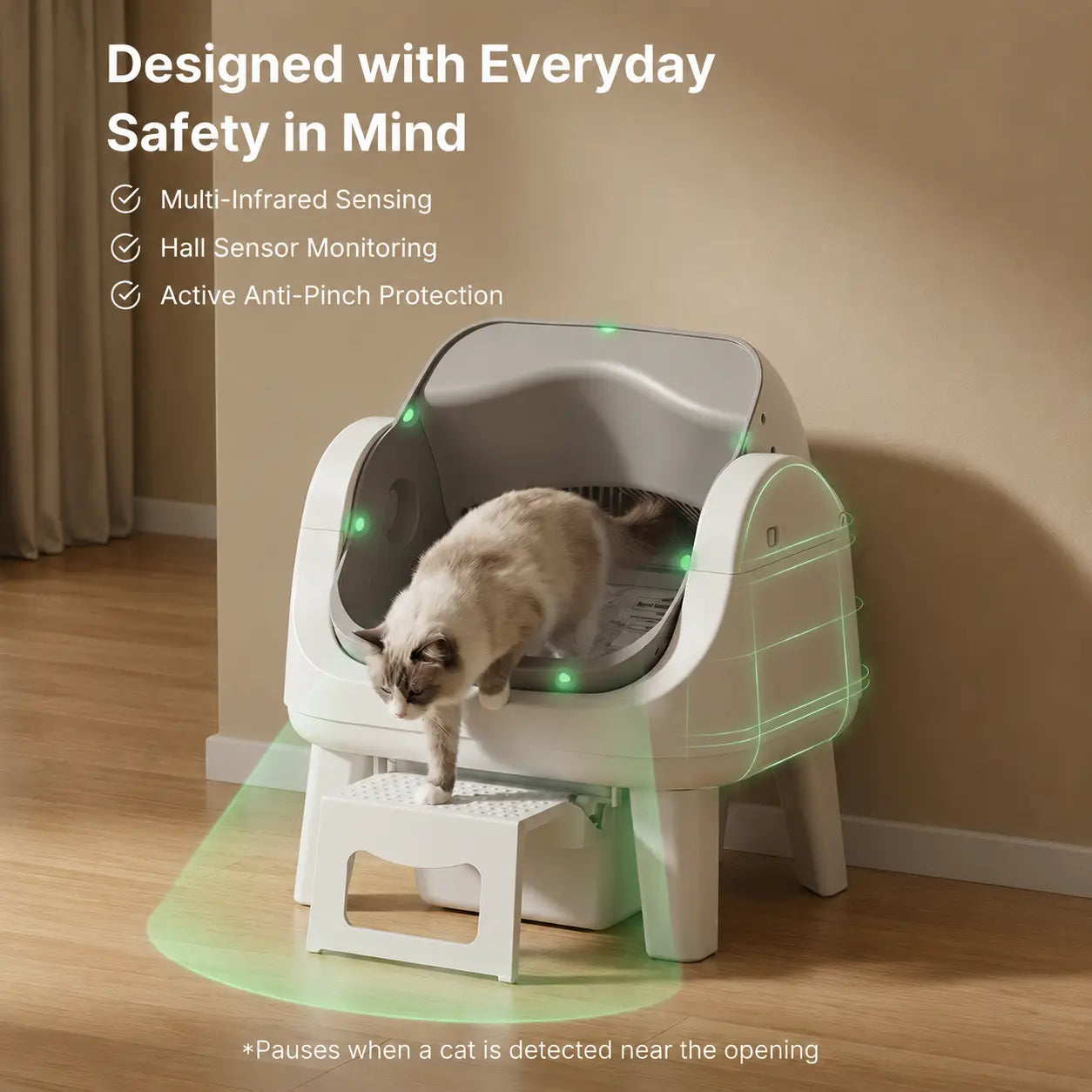 Automatic Open-Top Cat Litter Box with Self-Cleaning, Easy Front Entry & Triple Safety Protection