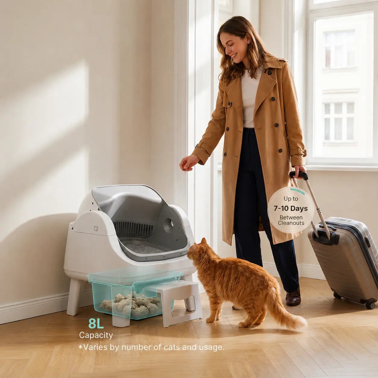 Automatic Open-Top Cat Litter Box with Self-Cleaning, Easy Front Entry & Triple Safety Protection