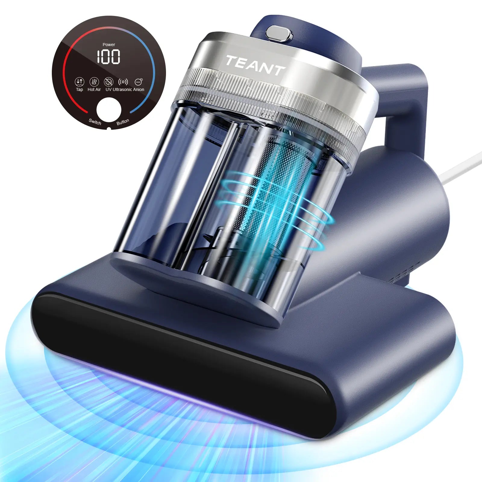 Powerful Mattress Vacuum Cleaner, 16kPa UV-C Sterilization, HEPA Filter, Hot Air & Anion for Bed, Sofa & Pet Hair