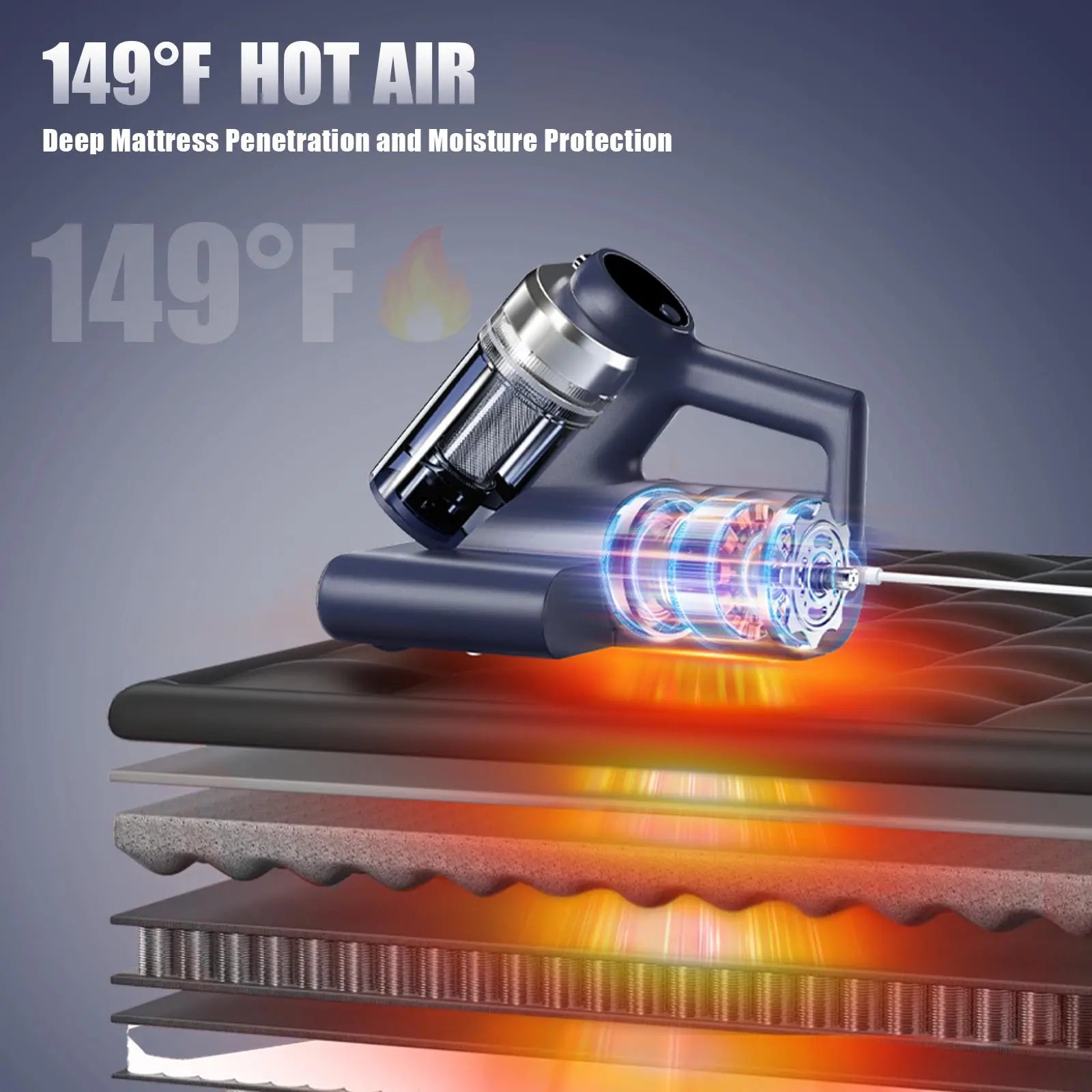 Powerful Mattress Vacuum Cleaner, 16kPa UV-C Sterilization, HEPA Filter, Hot Air & Anion for Bed, Sofa & Pet Hair