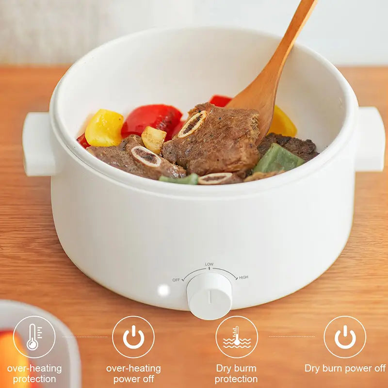 2L Ceramic Non-Stick Electric Pot, Dual Power Multi-Functional Cooker for Hot Pot, Ramen, Steak & Pasta