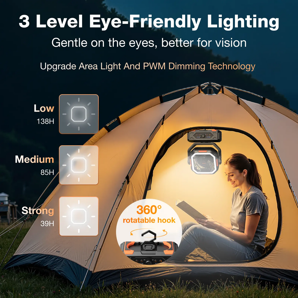 2026 Upgraded Camping Fan 30000mAh, Rechargeable Portable Fan with LED Lights & 270° Rotation, Remote Control Desk Fan for Tent Travel Home & Outdoor Use