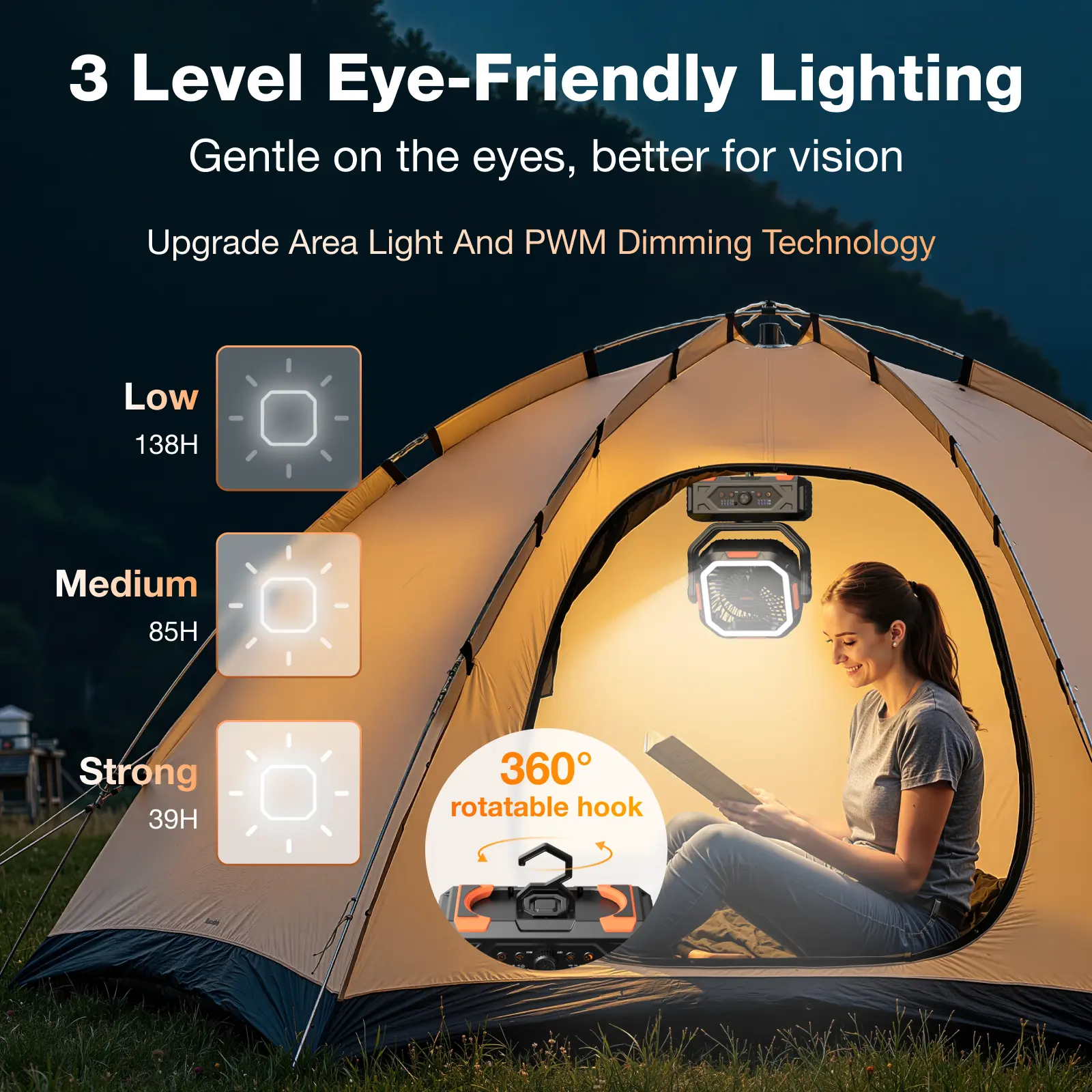 2026 Upgraded Camping Fan 30000mAh, Rechargeable Portable Fan with LED Lights & 270° Rotation, Remote Control Desk Fan for Tent Travel Home & Outdoor Use