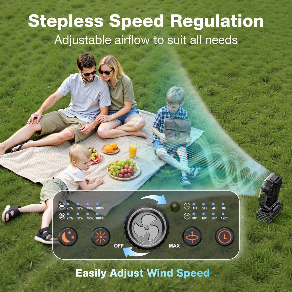 2026 Upgraded Camping Fan 30000mAh, Rechargeable Portable Fan with LED Lights & 270° Rotation, Remote Control Desk Fan for Tent Travel Home & Outdoor Use