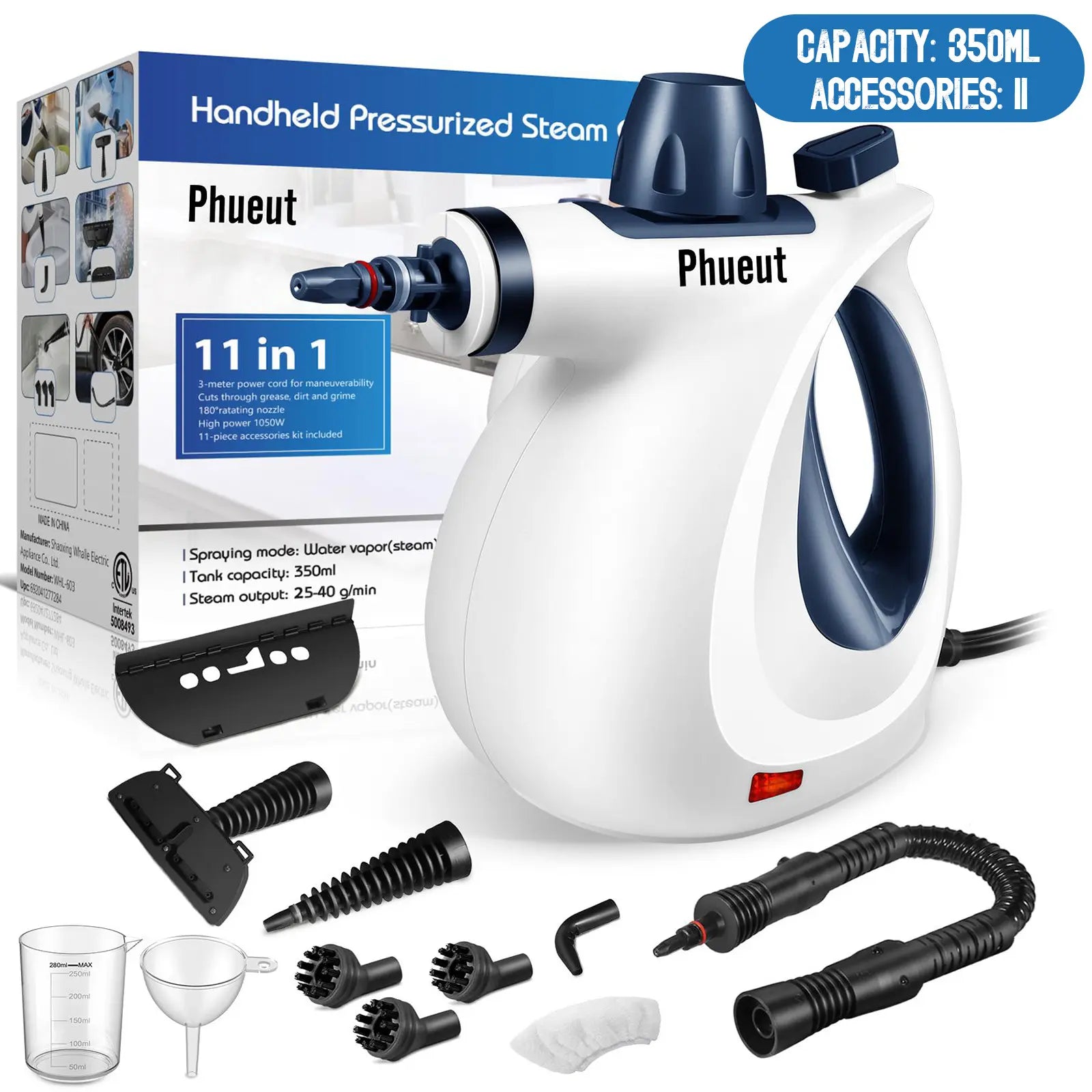 Pressurized Handheld Multi-Surface Natural Steam Cleaner with 12 pcs Accessories, Multi-Purpose Steamer for Home Use, Steamer for Cleaning Floor, Upholstery, Grout and Car