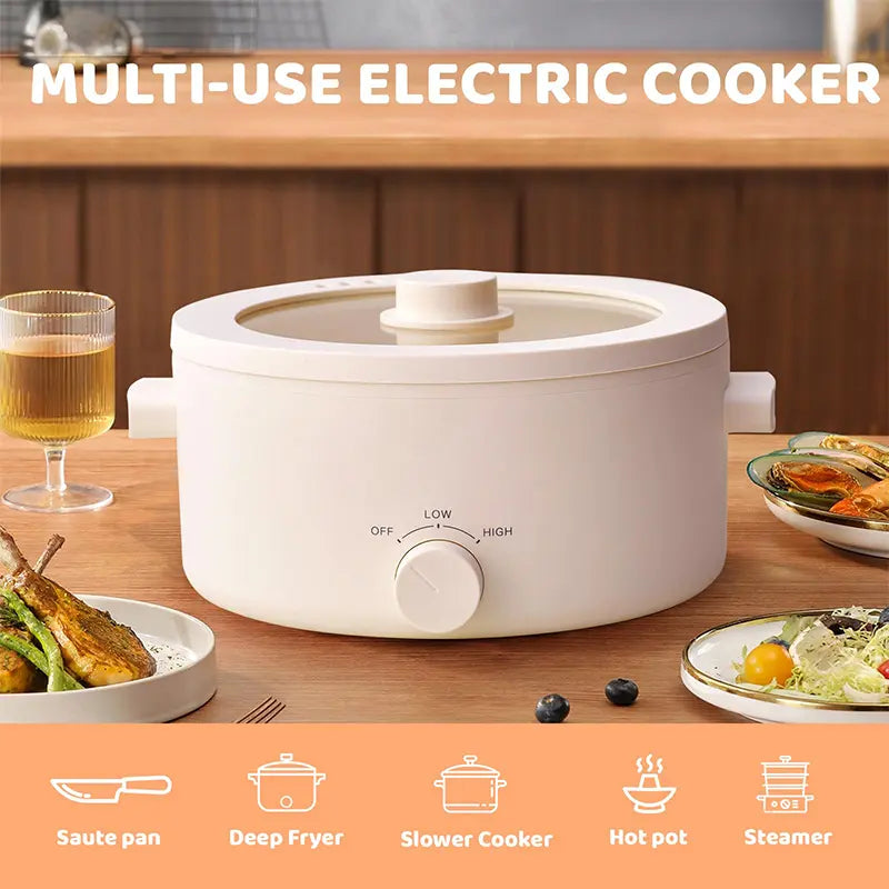 2L Ceramic Non-Stick Electric Pot, Dual Power Multi-Functional Cooker for Hot Pot, Ramen, Steak & Pasta
