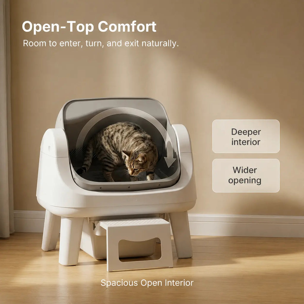 Automatic Open-Top Cat Litter Box with Self-Cleaning, Easy Front Entry & Triple Safety Protection