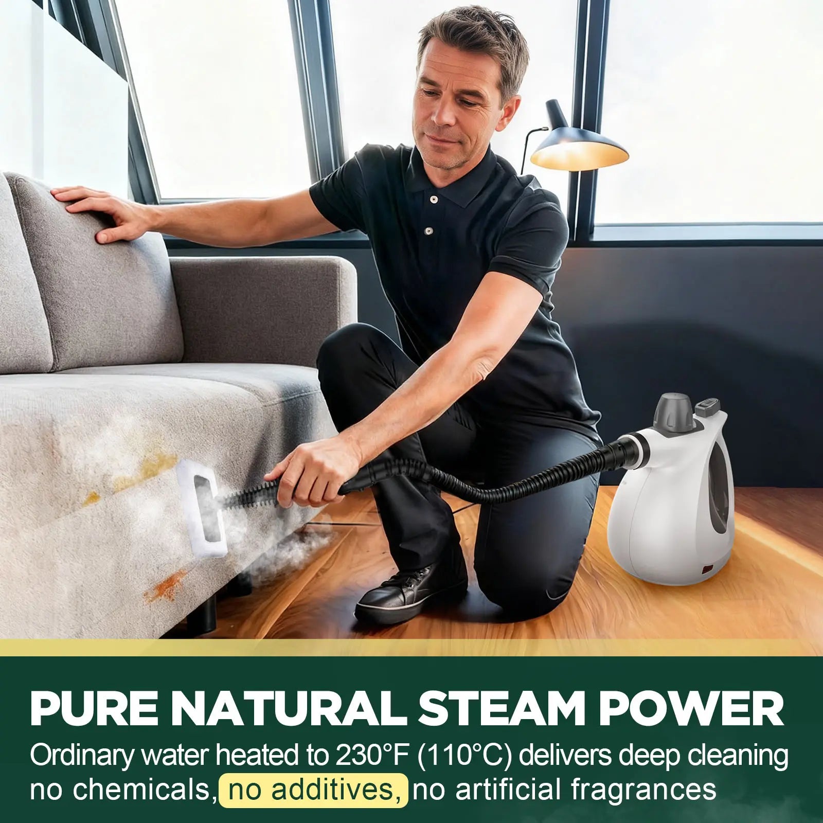 Pressurized Handheld Multi-Surface Natural Steam Cleaner with 12 pcs Accessories, Multi-Purpose Steamer for Home Use, Steamer for Cleaning Floor, Upholstery, Grout and Car
