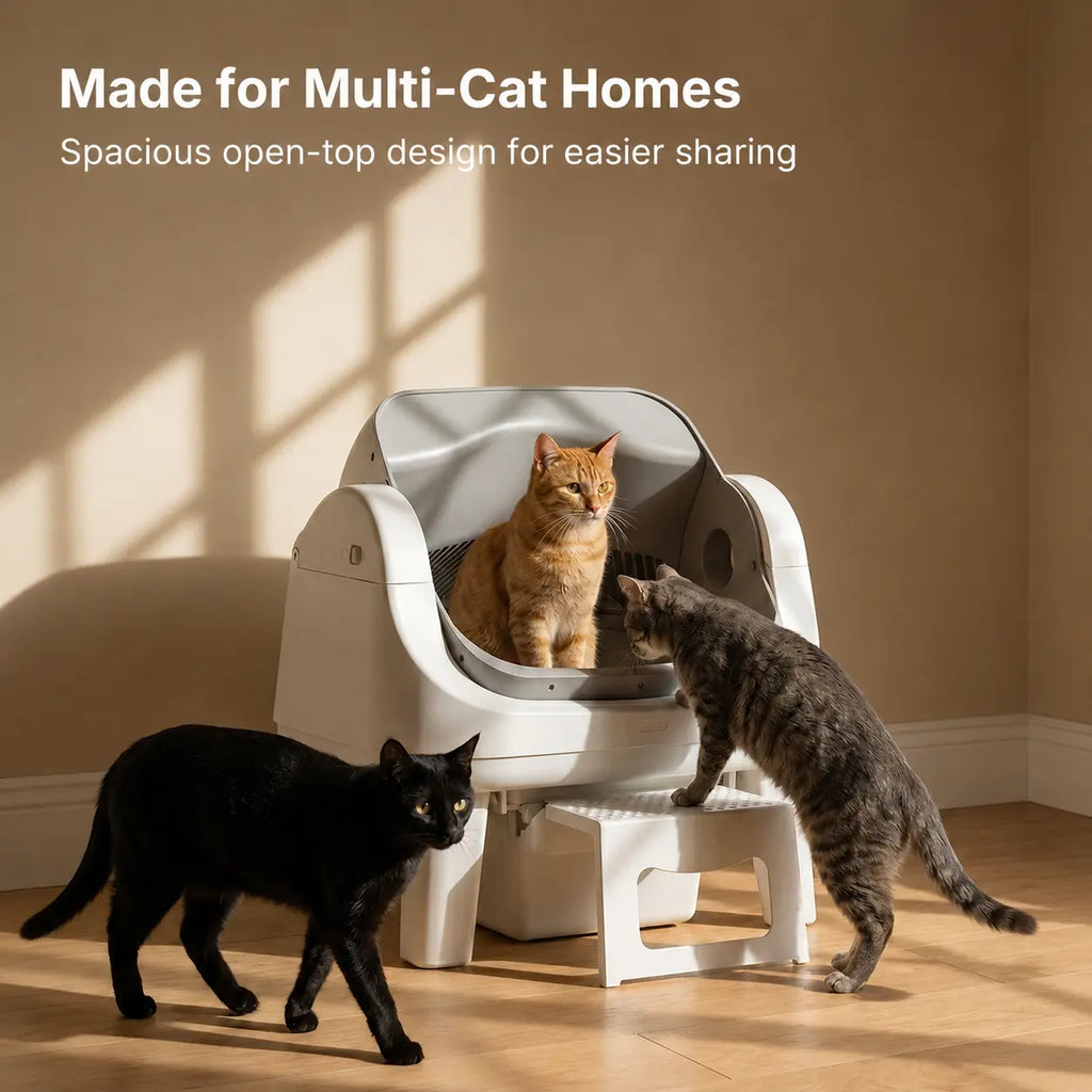 Automatic Open-Top Cat Litter Box with Self-Cleaning, Easy Front Entry & Triple Safety Protection