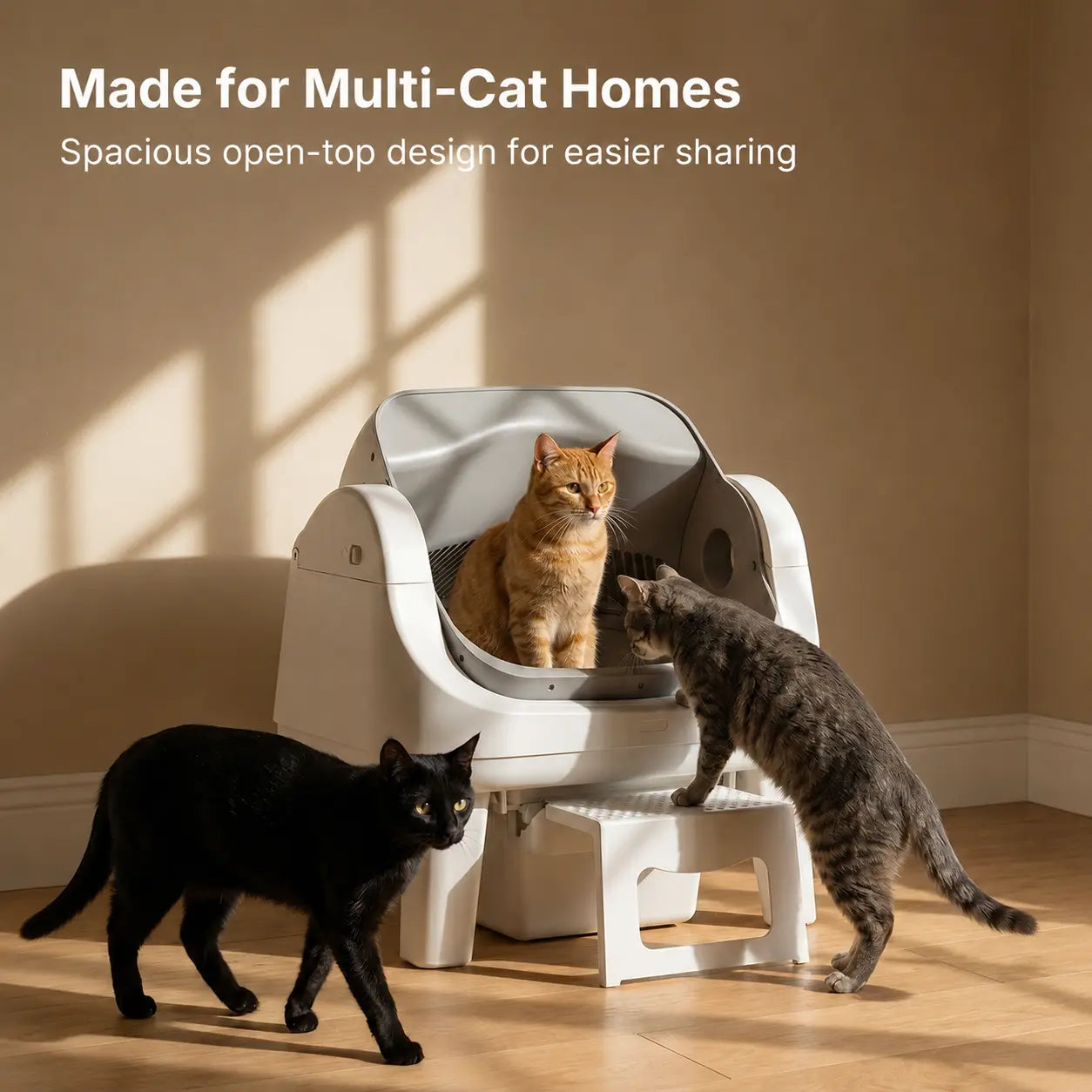 Automatic Open-Top Cat Litter Box with Self-Cleaning, Easy Front Entry & Triple Safety Protection