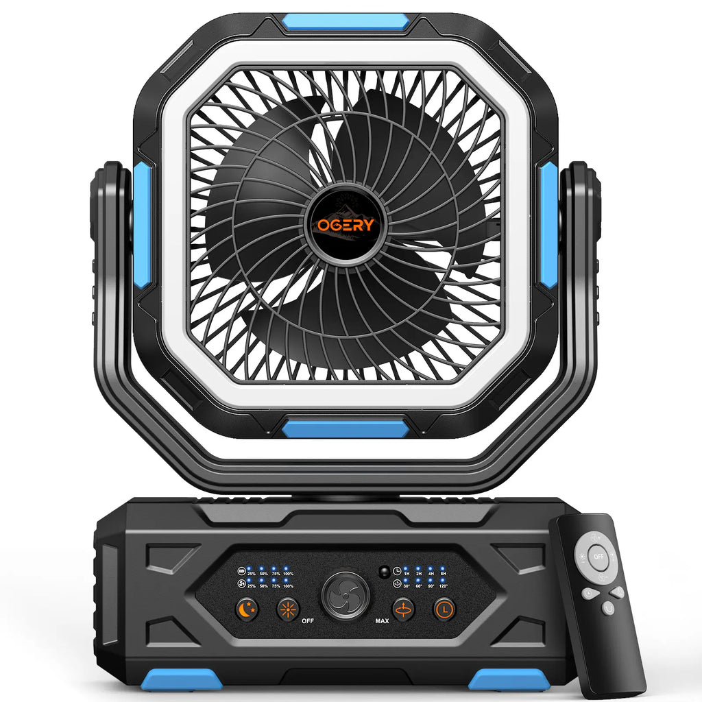 2026 Upgraded Camping Fan 30000mAh, Rechargeable Portable Fan with LED Lights & 270° Rotation, Remote Control Desk Fan for Tent Travel Home & Outdoor Use