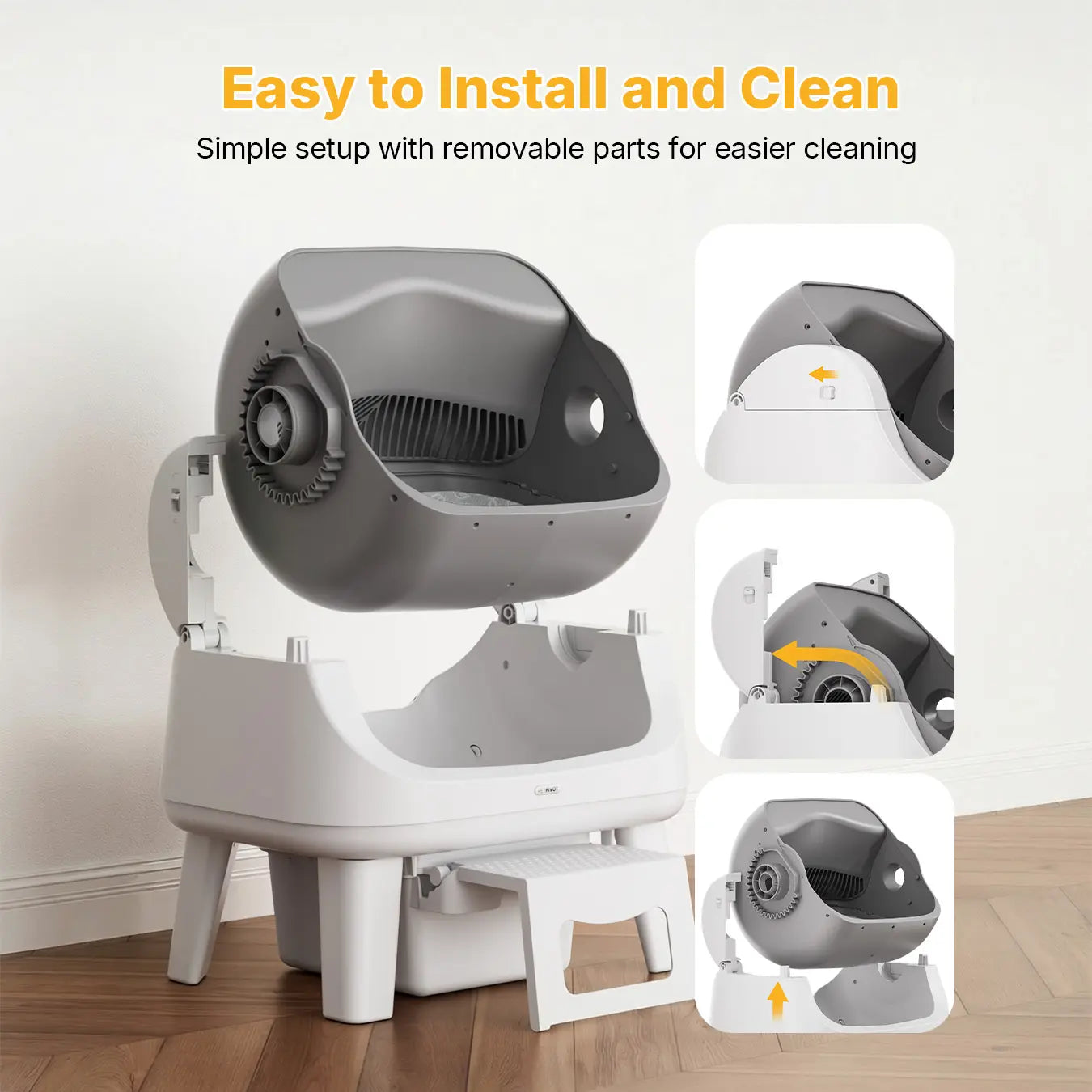 Automatic Open-Top Cat Litter Box with Self-Cleaning, Easy Front Entry & Triple Safety Protection