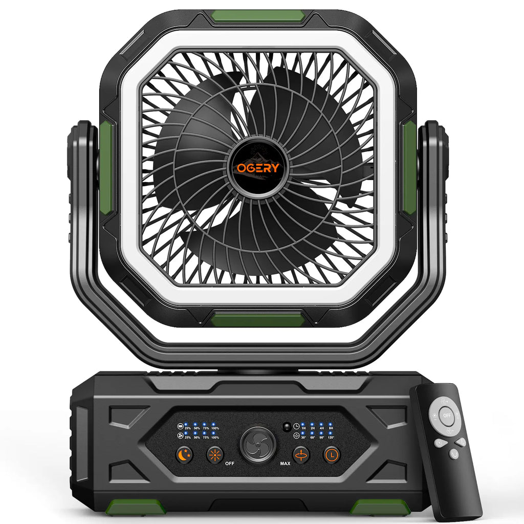 2026 Upgraded Camping Fan 30000mAh, Rechargeable Portable Fan with LED Lights & 270° Rotation, Remote Control Desk Fan for Tent Travel Home & Outdoor Use