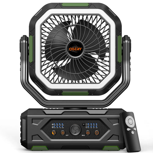2026 Upgraded Camping Fan 30000mAh, Rechargeable Portable Fan with LED Lights & 270° Rotation, Remote Control Desk Fan for Tent Travel Home & Outdoor Use