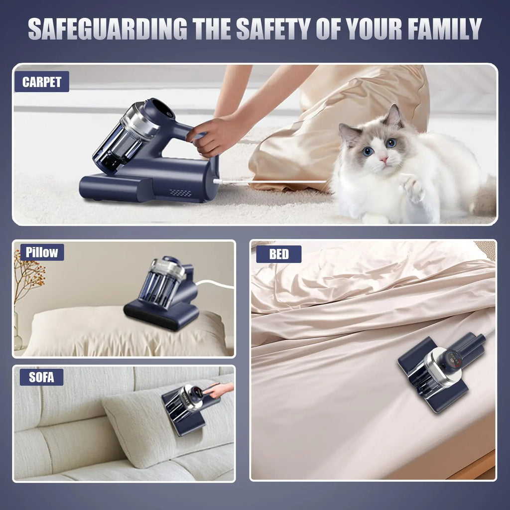 Powerful Mattress Vacuum Cleaner, 16kPa UV-C Sterilization, HEPA Filter, Hot Air & Anion for Bed, Sofa & Pet Hair