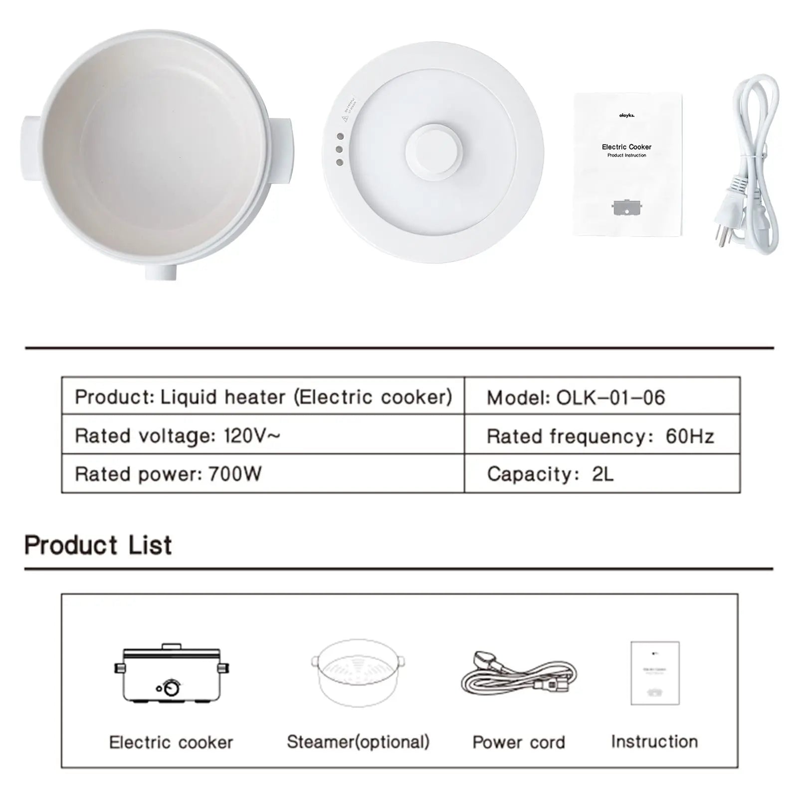 2L Ceramic Non-Stick Electric Pot, Dual Power Multi-Functional Cooker for Hot Pot, Ramen, Steak & Pasta