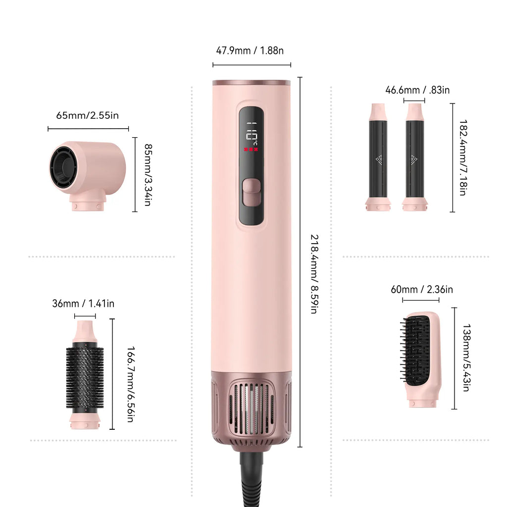 5-in-1 Hot Air Brush & Hair Styler, Ultra-Lightweight with High-Temp Styling, Curling & Brushing Tool