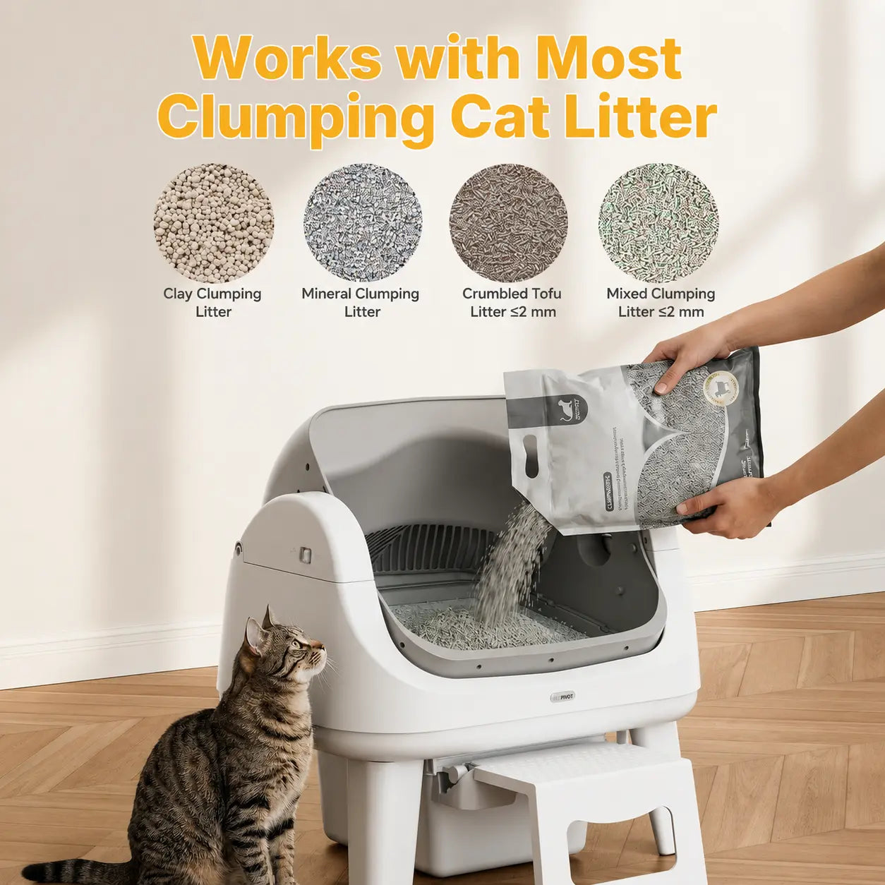 Automatic Open-Top Cat Litter Box with Self-Cleaning, Easy Front Entry & Triple Safety Protection