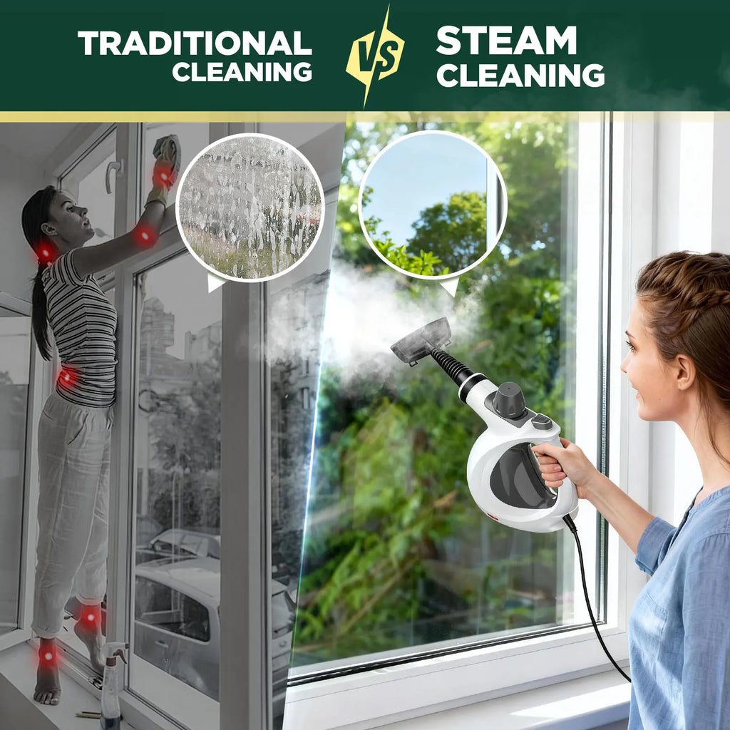 Pressurized Handheld Multi-Surface Natural Steam Cleaner with 12 pcs Accessories, Multi-Purpose Steamer for Home Use, Steamer for Cleaning Floor, Upholstery, Grout and Car