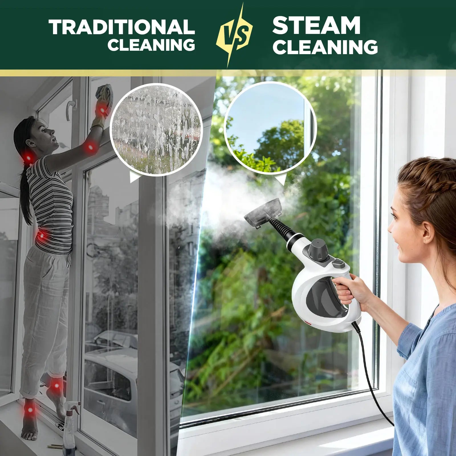 Pressurized Handheld Multi-Surface Natural Steam Cleaner with 12 pcs Accessories, Multi-Purpose Steamer for Home Use, Steamer for Cleaning Floor, Upholstery, Grout and Car