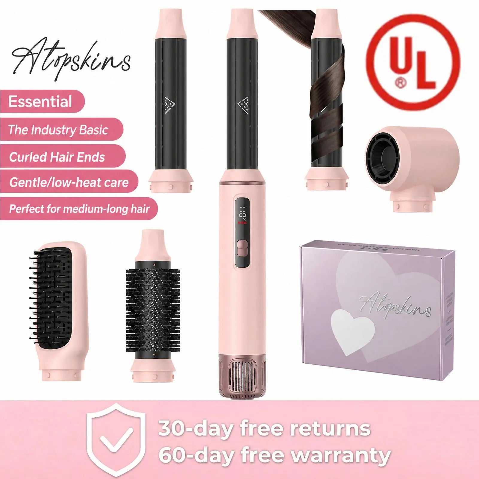 5-in-1 Hot Air Brush & Hair Styler, Ultra-Lightweight with High-Temp Styling, Curling & Brushing Tool