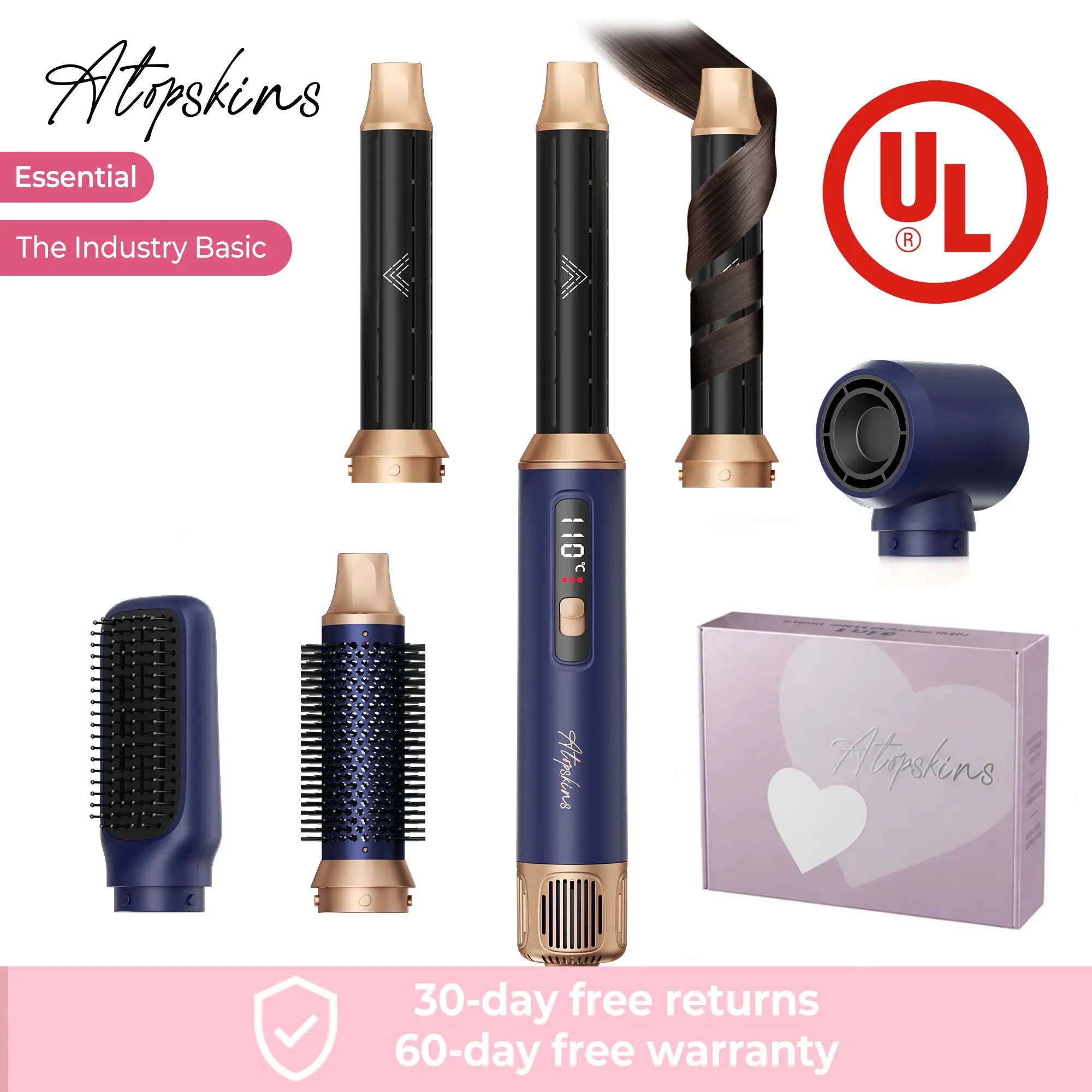 5-in-1 Hot Air Brush & Hair Styler, Ultra-Lightweight with High-Temp Styling, Curling & Brushing Tool